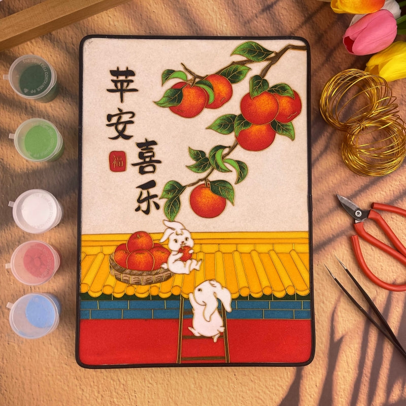 Cloisonne Painting DIY Art Kit Chinese New Year Wishes with Bunny Cloisonne Kit Chinese Cloisonne Art Kit