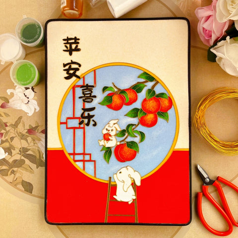 Cloisonne Painting DIY Art Kit Lunar New Year Wishes with Bunny Cloisonne Kit Chinese Cloisonne Art Kit