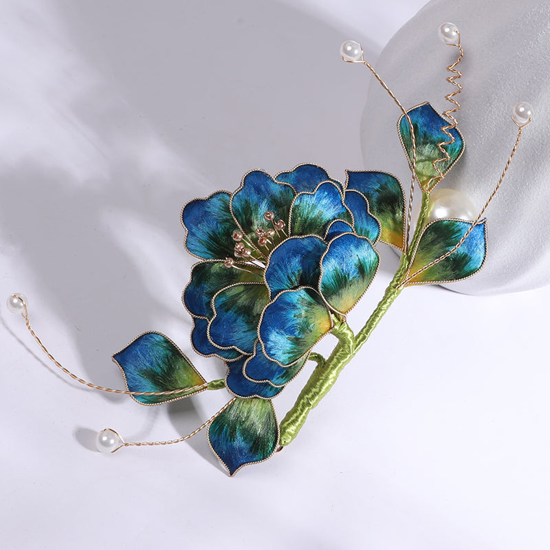 Ronghua Flower Pins Chinese Jewelry Blue Flower Brooch Pin Chinese Accessories 