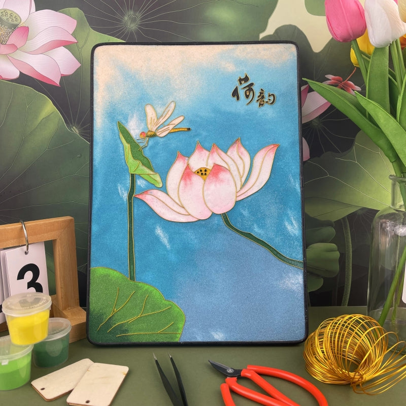 paintings of lotus flowers​ Cloisonné Painting DIY Art Kit Lotus Flower Artwork Cloisonné Kit Lotus Art Chinese Cloisonné Art Kit 