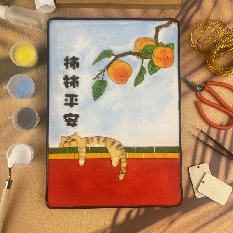 Cloisonné Painting DIY Art Kit cloisonne kits​ Chinese Lunar Year Greetings with Cat Cloisonné Kit Chinese Cloisonné Art Kit 