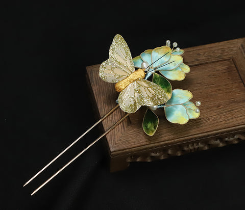 Ronghua Flower French Hair Pins Chinese Jewelry Blue Flower French Pins for Hair Chinese Hair Accessories