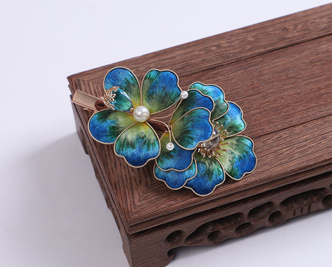 Ronghua Flower Side Hair Clip Blue Flower Alligator Hair Clips Chinese Hair Accessories 