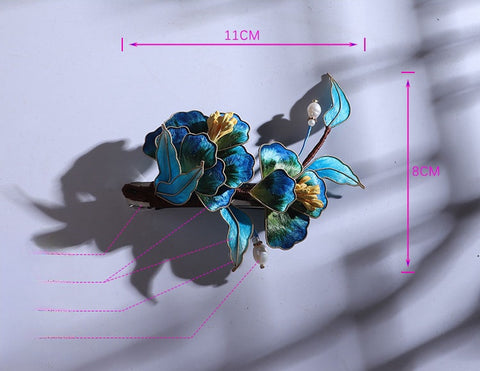 Ronghua Flower French Hair Barrettes Chinese Jewelry Blue Flower French Barrette Hair Clip Chinese Hair Accessories - Mulan Legacy