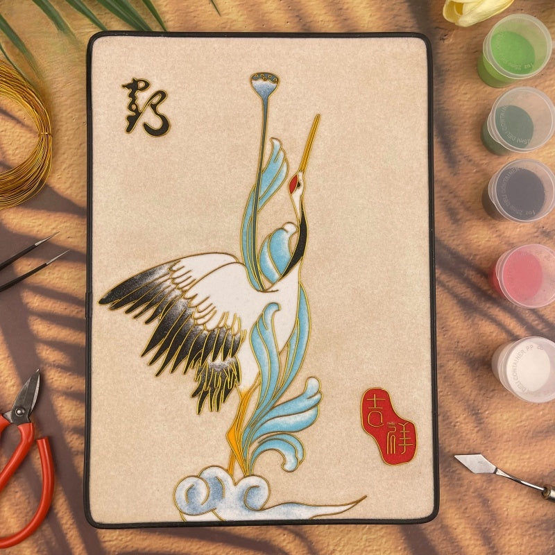 Crane Starter Cloisonné Kit Chinese Cloisonné Art Kit for Beginners Cloisonne Painting DIY Art Kit