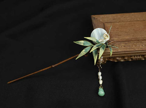 Chinese Hair Chopsticks Rong Hua Flower Chinese Hair Sticks Chinese Accessories Bamboo Leaves Wooden Hair Pin 