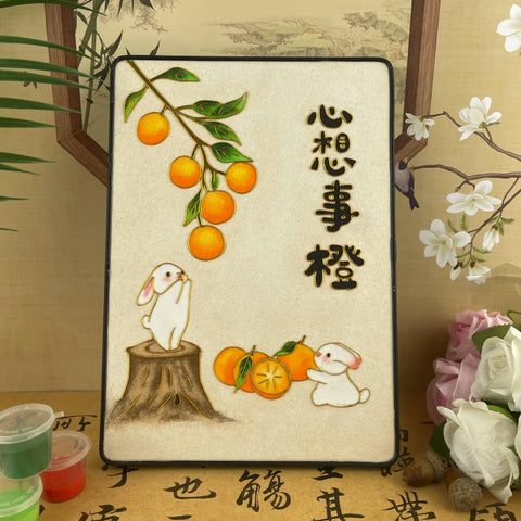 Cloisonne Painting DIY Art Kit Chinese New Year Sayings with Bunny Cloisonne Kit Chinese Cloisonne Art Kit