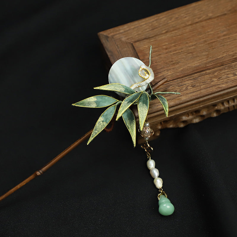 Chinese Hair Chopsticks Rong Hua Flower Chinese Hair Sticks Chinese Accessories Bamboo Leaves Wooden Hair Pin 