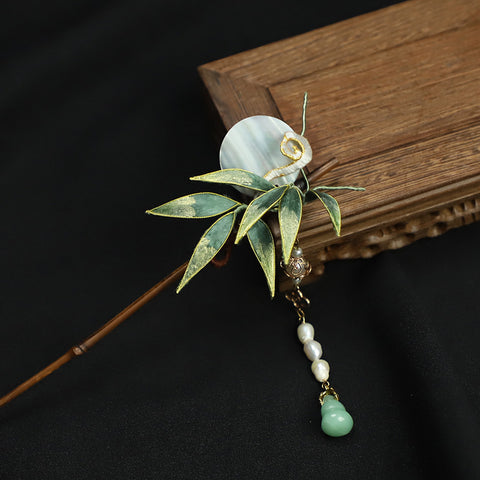 Chinese Hair Chopsticks Rong Hua Flower Chinese Hair Sticks Chinese Accessories Bamboo Leaves Wooden Hair Pin 