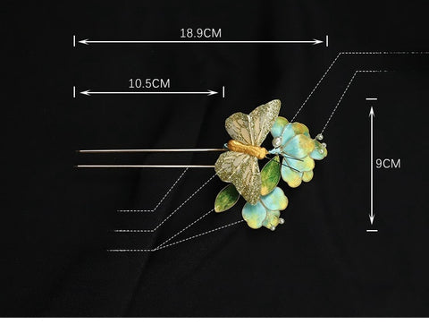 Ronghua Flower French Hair Pins Chinese Jewelry Blue Flower French Pins for Hair Chinese Hair Accessories