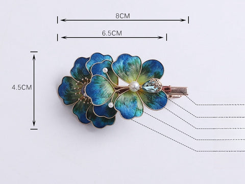 Chinese Jewelry Blue Flower Alligator Hair Clips Chinese Hair Accessories Ronghua Flower Side Hair Clip 