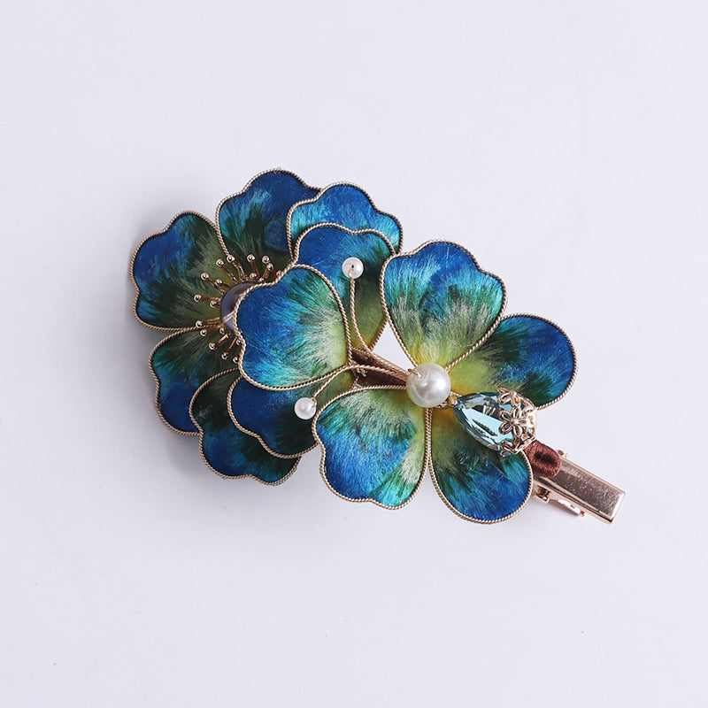 Blue Flower Alligator Hair Clips Chinese Hair Accessories 