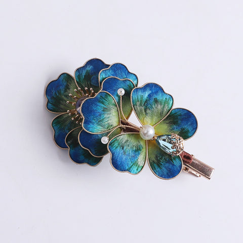 Blue Flower Alligator Hair Clips Chinese Hair Accessories 