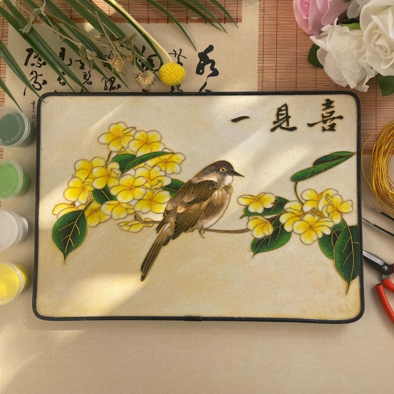 Cloisonne Painting DIY Art Kit Wishes Chinese New Year with Birds Cloisonne Kit Chinese Cloisonne Art Kit