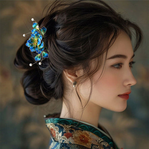 Ronghua Flower Hair Comb Clip Chinese Jewelry Blue Flower Hair Comb Clip 