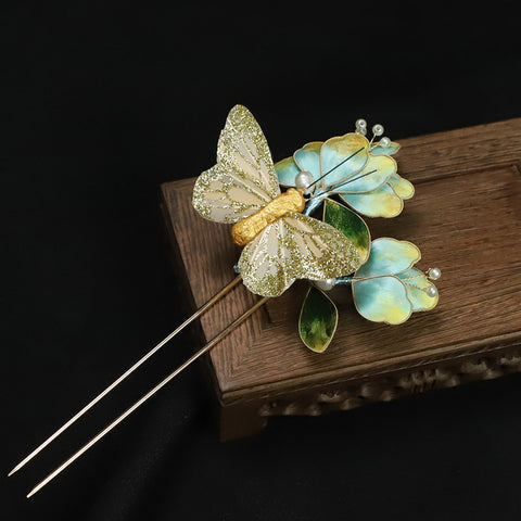 Chinese Hair Accessories Ronghua Flower French Hair Pins Chinese Jewelry Blue Flower French Pins for Hair 