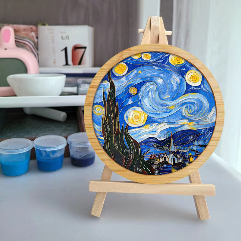 Wooden Drink Coaster Chinese Cloisonne Art Van Gogh The Starry Night Wood Drink Coaster china cloisonne​ wooden coasters for drinks​