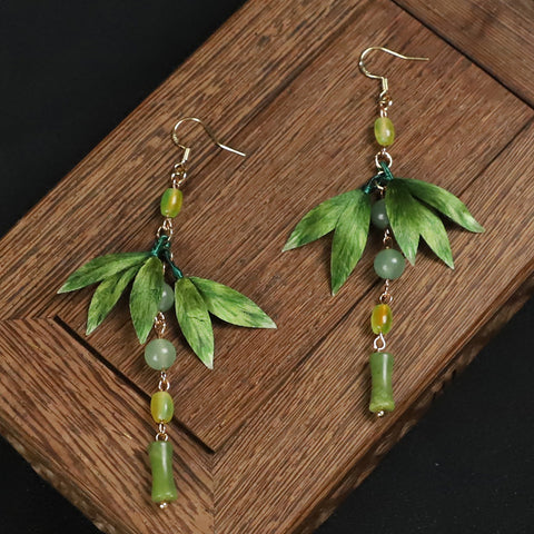 Rong Hua Dangly Earrings Bamboo Leaves Dangle Earings Chinese Dangle Earrings Chinese Accessories - Mulan Legacy