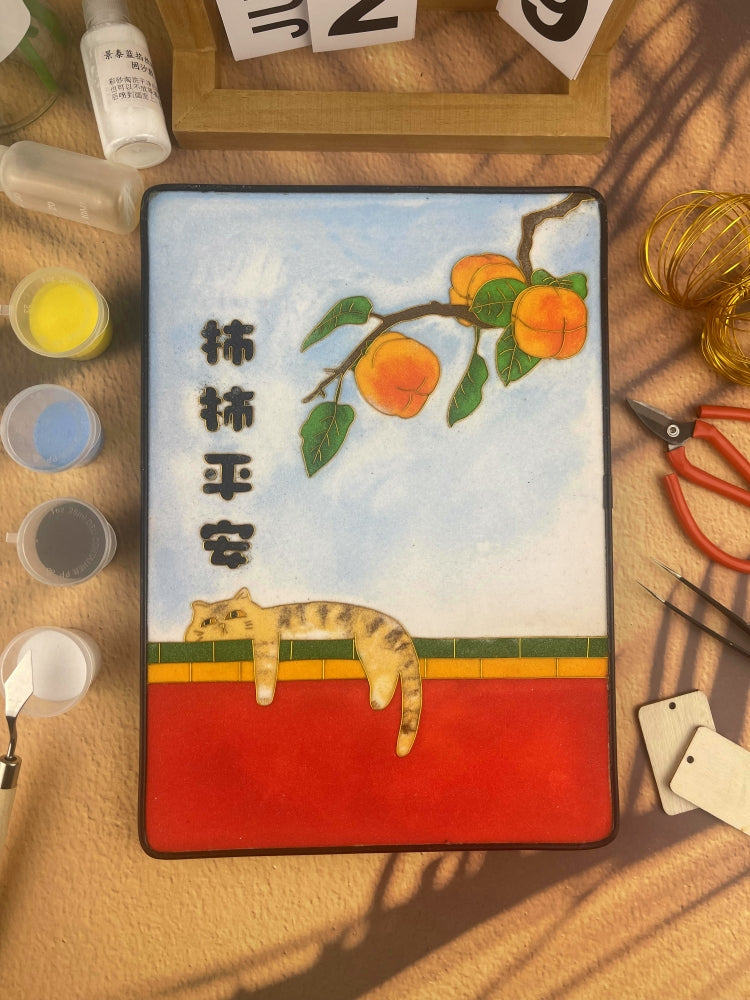 cloisonnism​ Cloisonné Painting DIY Art Kit Chinese Lunar Year Greetings with Cat Cloisonné Kit Chinese Cloisonné Art Kit 