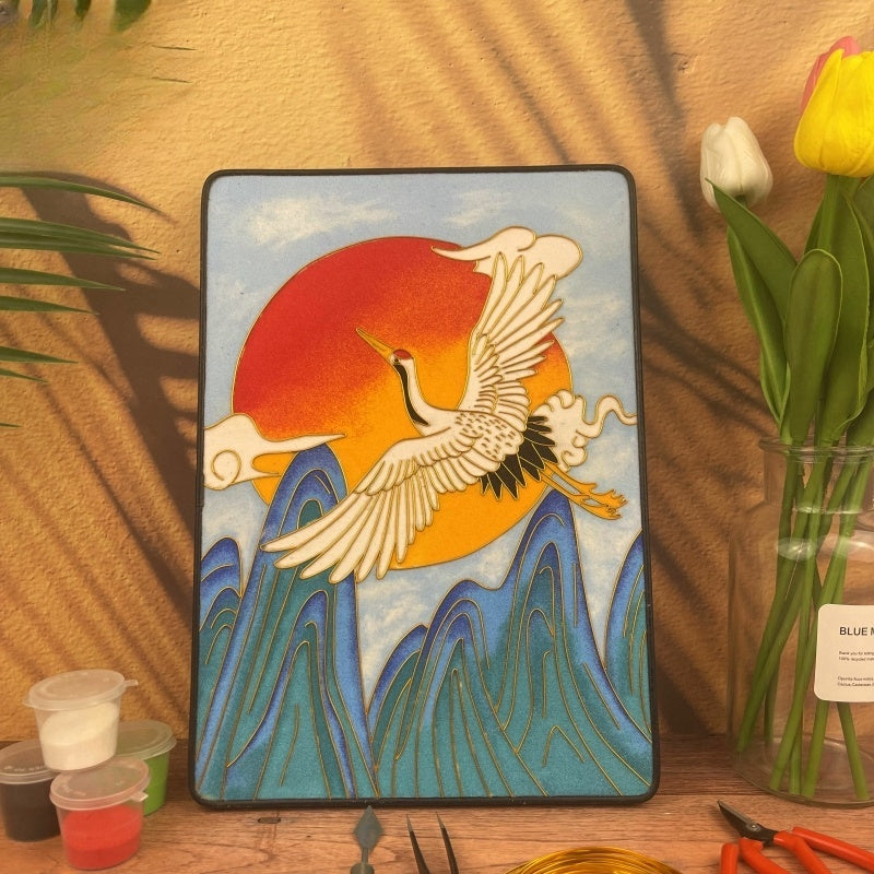 Cloisonne Painting DIY Art Kit Crane Starter Cloisonné Kit Chinese Cloisonné Art Kit for Beginners - Mulan Legacy