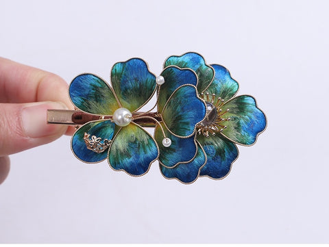 hair clip side Blue Flower Alligator Hair Clips Chinese Hair Accessories Ronghua Flower Side Hair Clip Chinese Jewelry
