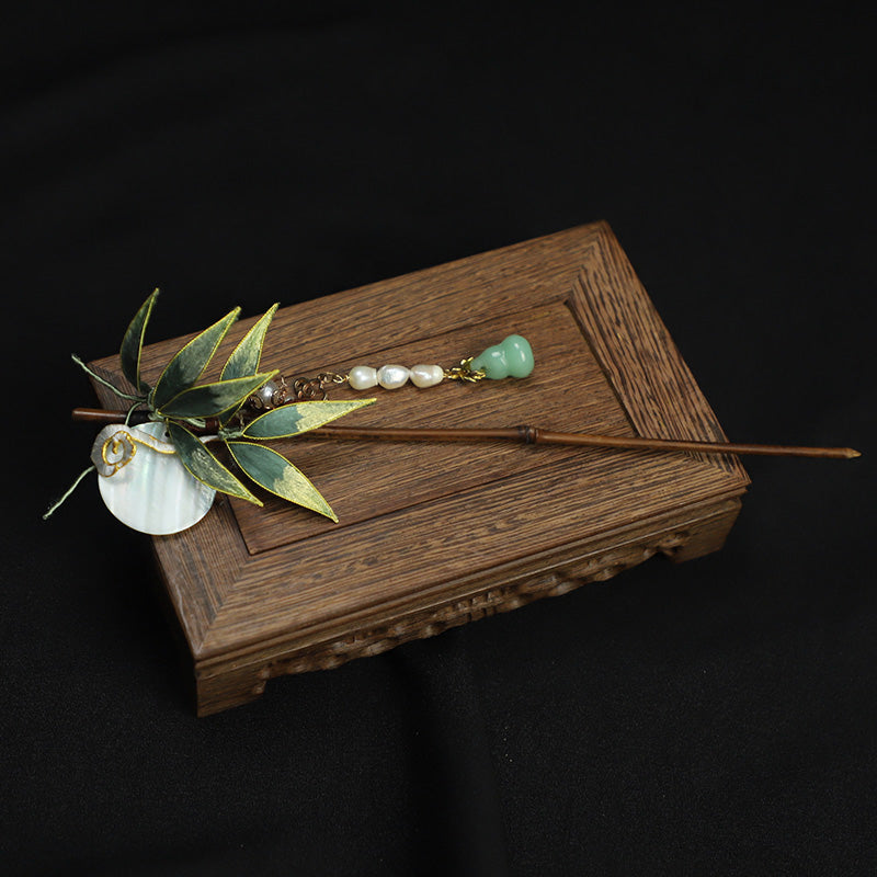 Chinese Hair Chopsticks Rong Hua Flower Chinese Hair Sticks Chinese Accessories Bamboo Leaves Wooden Hair Pin 