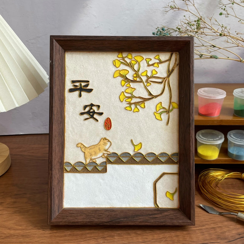 Chinese Cloisonne Art Kit Orange Tabby Cat Art Painting Cloisonné Kit Cloisonne Painting DIY Art Kit 
