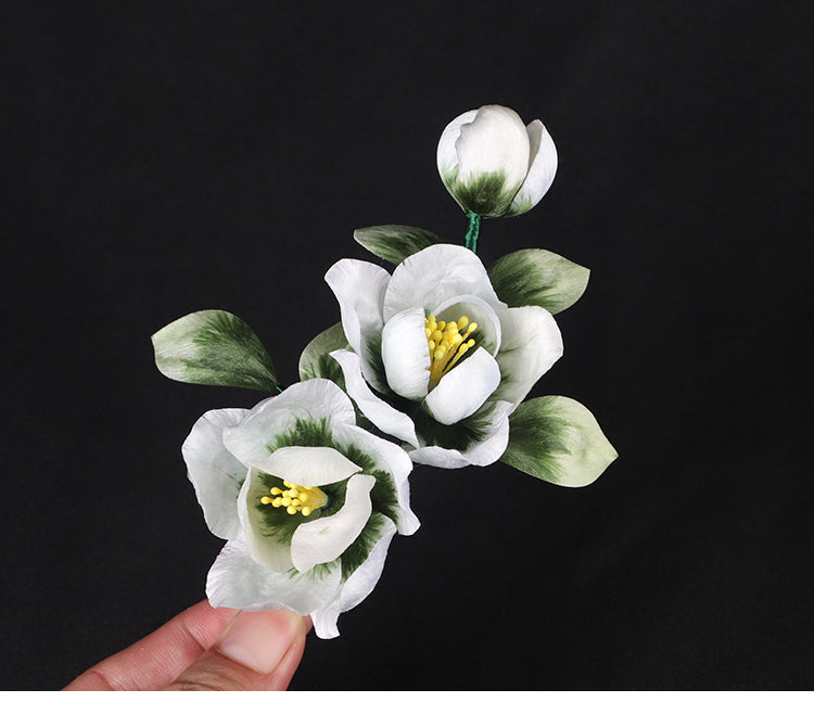 floral lapel​ Ronghua Flower Lapel Pins Chinese Jewelry Green Flower Lapel Flower Holding Pin Chinese Accessories - Mulan Legacy
