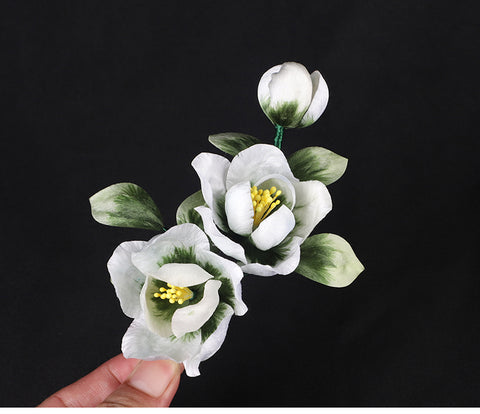 floral lapel​ Ronghua Flower Lapel Pins Chinese Jewelry Green Flower Lapel Flower Holding Pin Chinese Accessories - Mulan Legacy