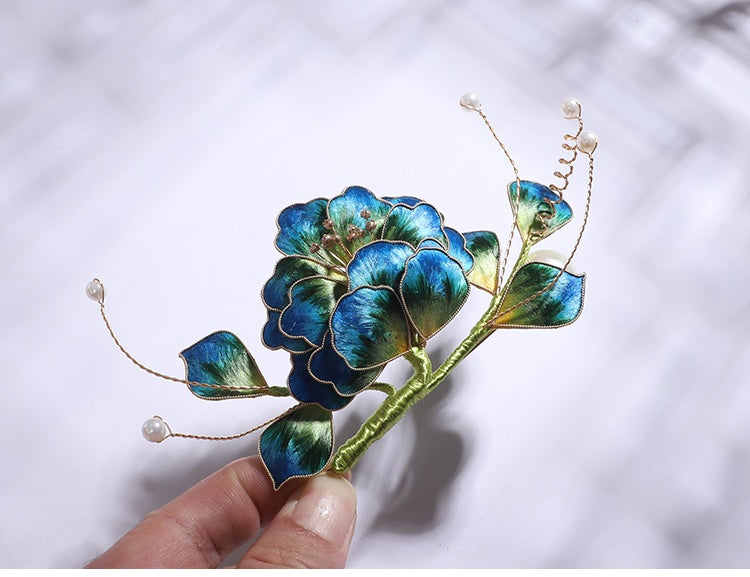 Ronghua Flower Pins Chinese Jewelry Blue Flower Brooch Pin Chinese Accessories 