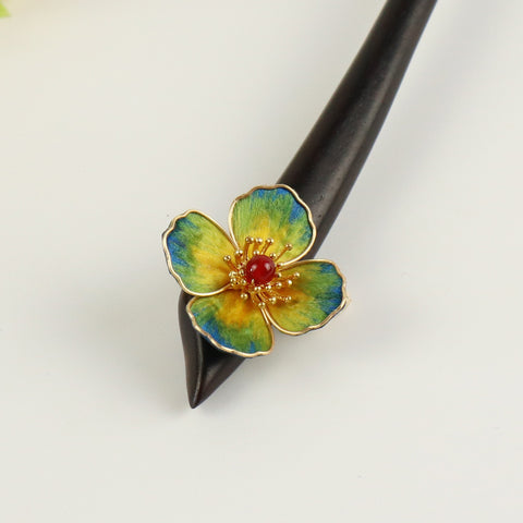 Rong Hua Flower Wooden Hair Pin Chinese Hair Chopsticks 