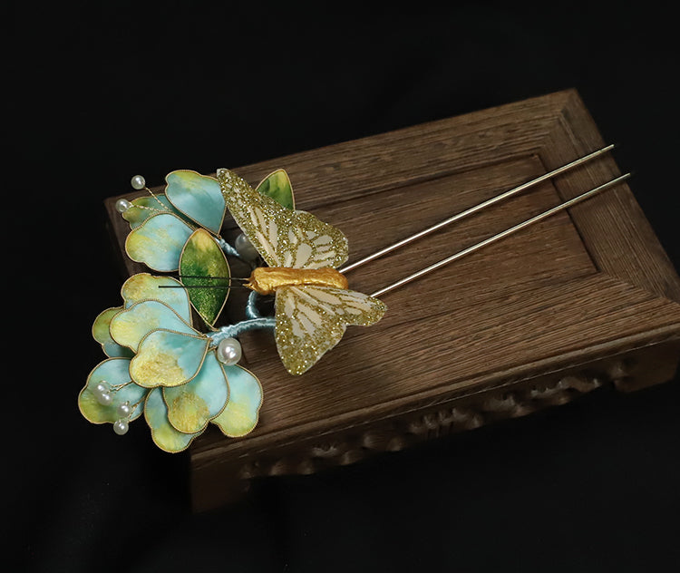 Ronghua Flower French Hair Pins Chinese Jewelry Blue Flower French Pins for Hair Chinese Hair Accessories