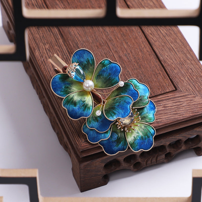 Blue Flower Alligator Hair Clips Ronghua Flower Side Hair Clip Chinese Jewelry