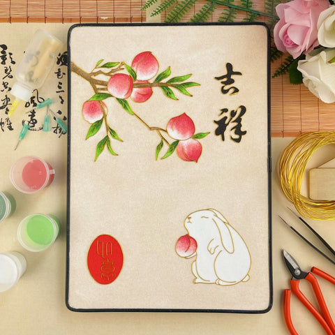 Cloisonne Painting DIY Art Kit Chinese New Year Sayings with Bunny Cloisonne Kit Chinese Cloisonne Art Kit