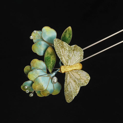 Blue Flower French Pins for Hair  Ronghua Flower French Hair Pins Chinese Jewelry 