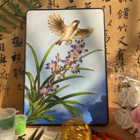 Cloisonne Painting DIY Art Kit Wishes Chinese New Year with Birds Cloisonne Kit Chinese Cloisonne Art Kit