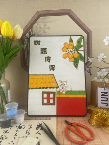 cloisonné technique​ Cloisonné Painting DIY Art Kit Chinese Lunar Year Greetings with Cat Cloisonné Kit Chinese Cloisonné Art Kit 