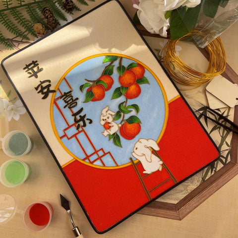 Cloisonne Painting DIY Art Kit Lunar New Year Wishes with Bunny Cloisonne Kit Chinese Cloisonne Art Kit