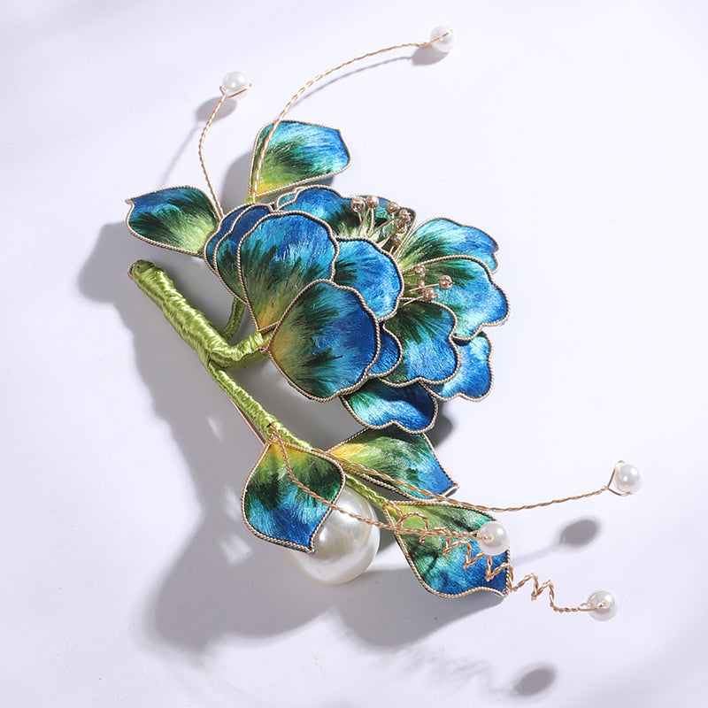 Ronghua Flower Pins Chinese Jewelry Blue Flower Brooch Pin Chinese Accessories 