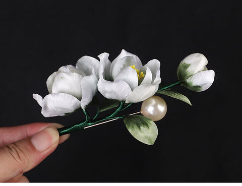 stick pin brooch​ Ronghua Flower Lapel Pins Chinese Jewelry Green Flower Lapel Flower Holding Pin Chinese Accessories - Mulan Legacy