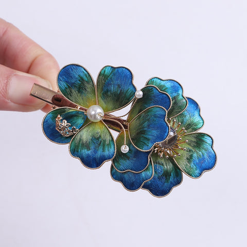 Blue Flower Alligator Hair Clips  Chinese Jewelry Ronghua Flower Side Hair Clip