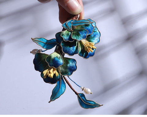 Ronghua Flower French Hair Barrettes Chinese Jewelry Blue Flower French Barrette Hair Clip Chinese Hair Accessories - Mulan Legacy
