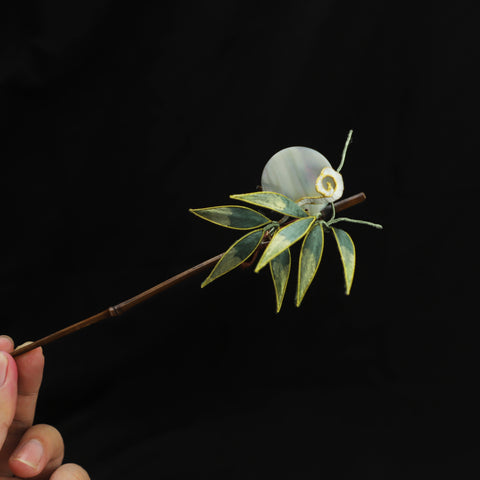 Chinese Hair Chopsticks Rong Hua Flower Chinese Hair Sticks Chinese Accessories Bamboo Leaves Wooden Hair Pin 