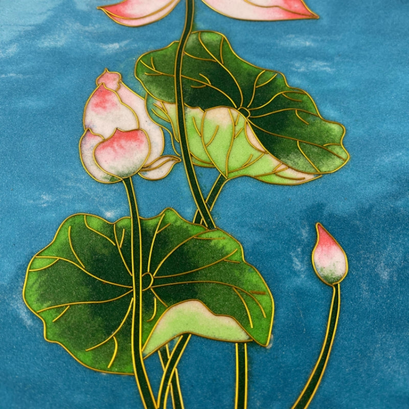 lotus on paint​ Cloisonné Painting DIY Art Kit Lotus Flower Artwork Cloisonné Kit Lotus Art Chinese Cloisonné Art Kit 