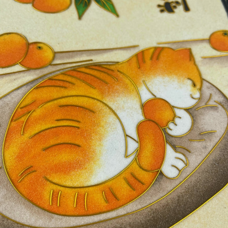 Cloisonne Painting DIY Art Kit Chinese New Year Wishes with Tabby Cats Cloisonne Kit Chinese Cloisonne Art Kit