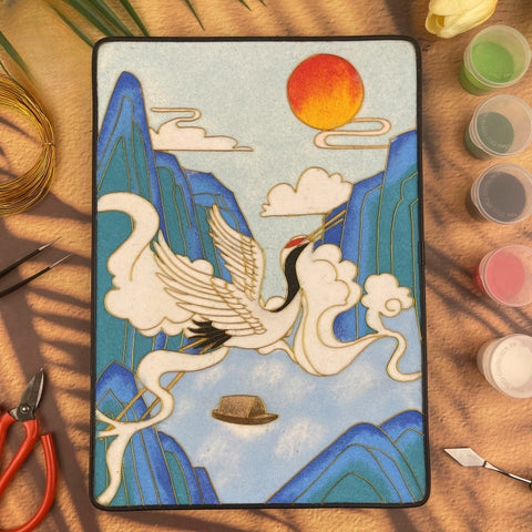 Crane Starter Cloisonné Kit Chinese Cloisonné Art Kit for Beginners Cloisonne Painting DIY Art Kit