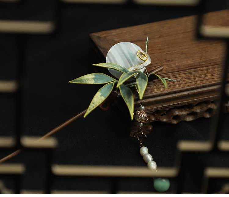 Chinese Hair Chopsticks Chinese Accessories Bamboo Leaves Wooden Hair Pin 