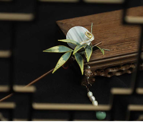 Chinese Hair Chopsticks Chinese Accessories Bamboo Leaves Wooden Hair Pin 
