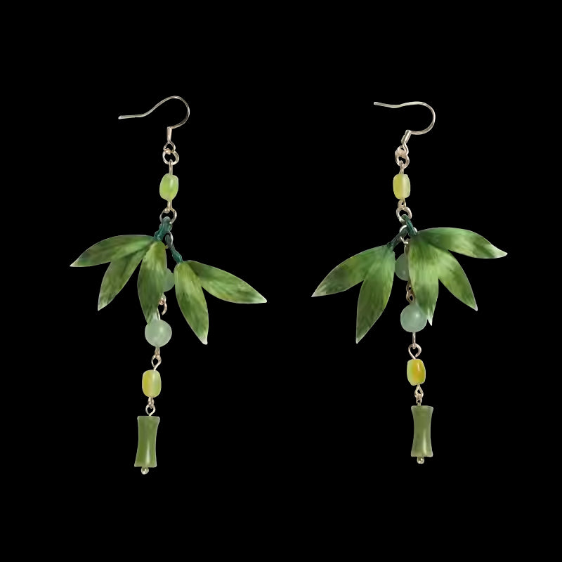 Bamboo Leaves Chinese Dangle Earrings Rong Hua Dangly Earrings Chinese Accessories - Mulan Legacy