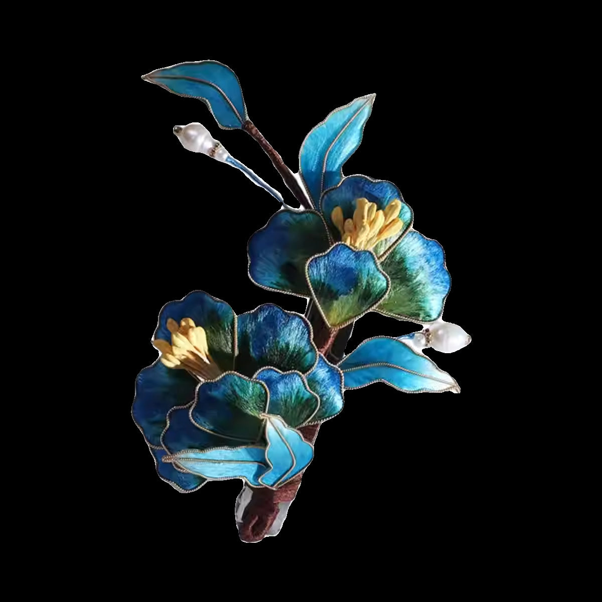 Ronghua Flower French Hair Barrettes Chinese Jewelry Blue Flower French Barrette Hair Clip Chinese Hair Accessories - Mulan Legacy